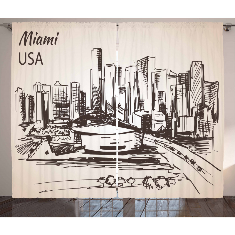 Miami Cityscape Sketch Curtain