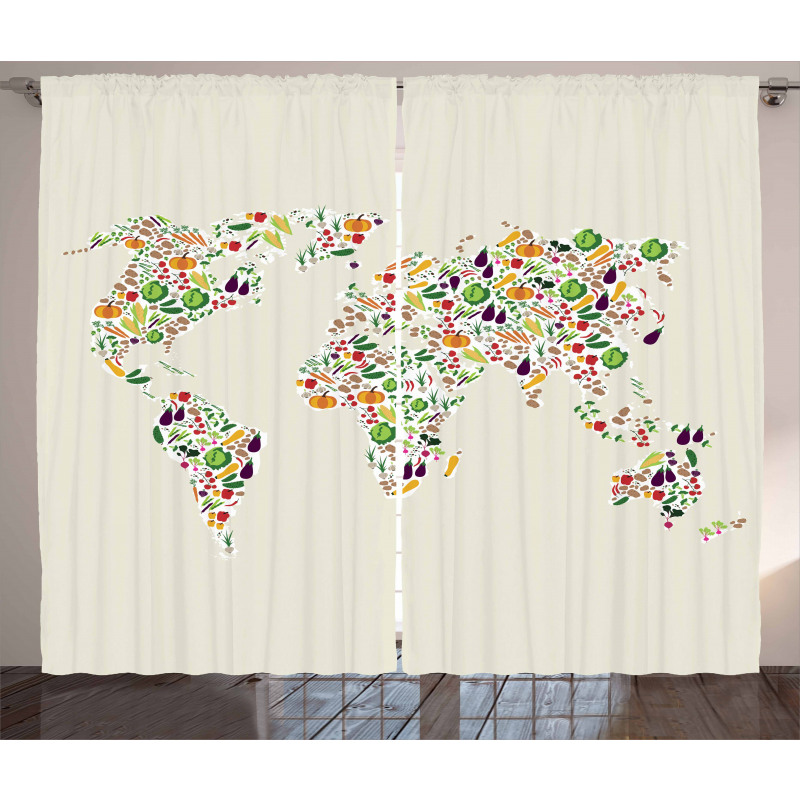 Vegetable Map of World Curtain