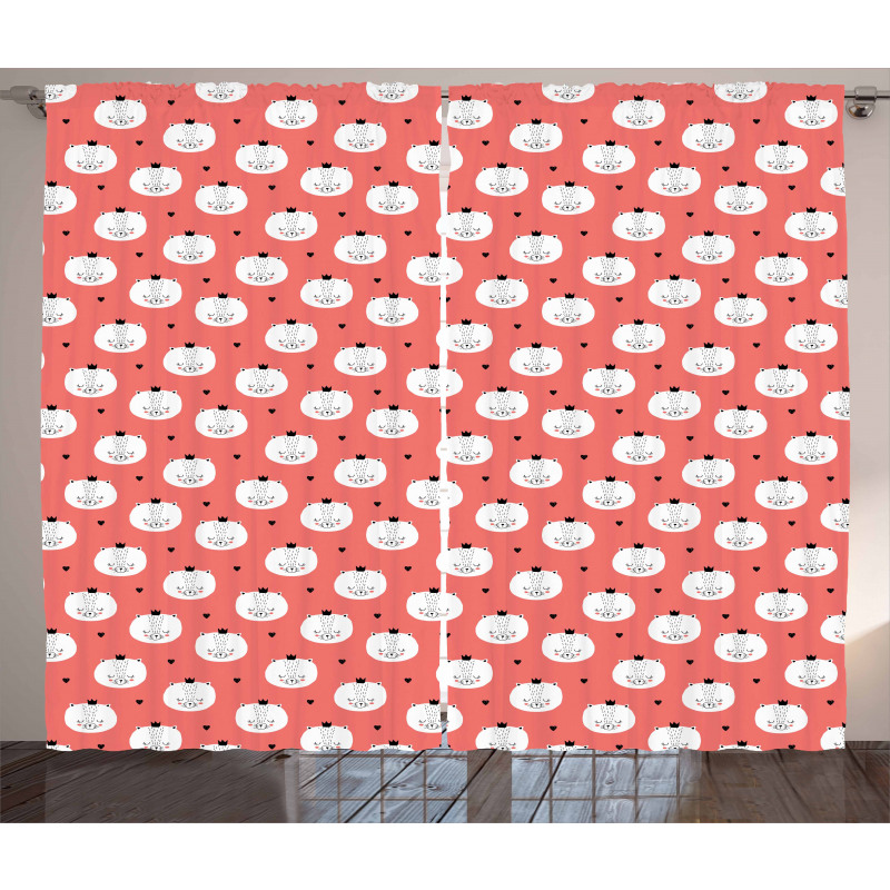 Felines Crowns and Hearts Curtain