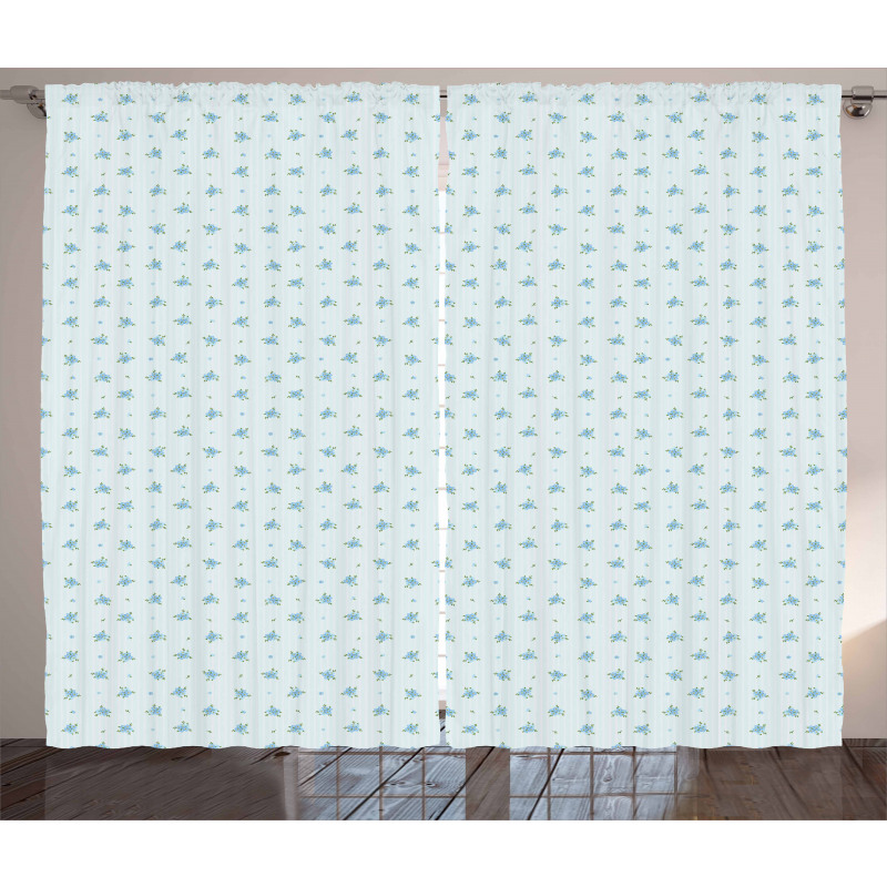 Forget Me Not Flowers Retro Curtain