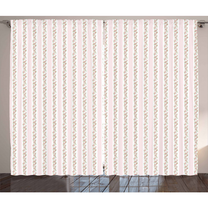 Pastel Flora and Stripes Curtain