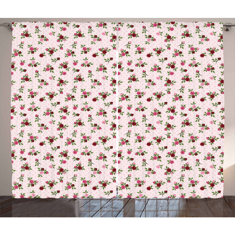 Rose Bouquet on Polka Dots Curtain