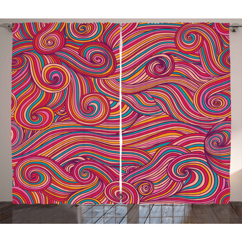 Colorful Vibrant Waves Curtain