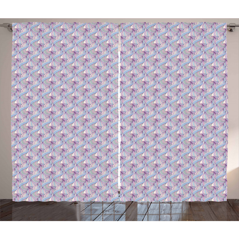 Pastel Tone Doodle Waves Curtain