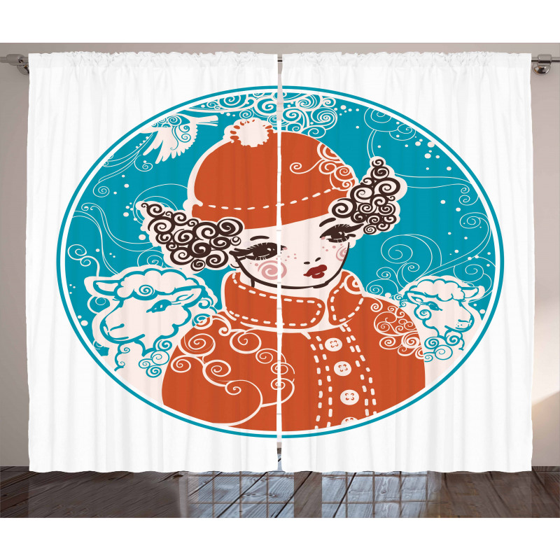 Little Girl in Winter Sheep Curtain