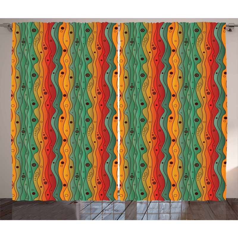 Wavy Vertical Lines Retro Curtain