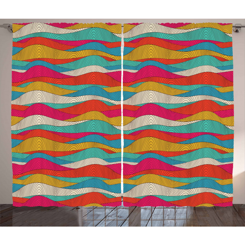 Retro Colorful Wave Design Curtain