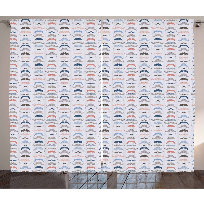 Colorful Moustache Sketch Curtain