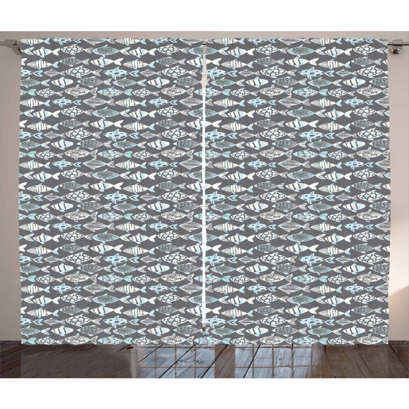 Abstract Fishing Theme Curtain