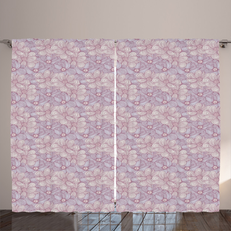 Doodle Vintage Flowers Curtain