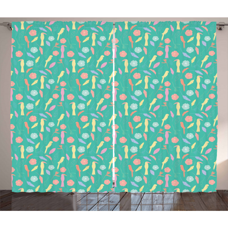 Exotic Birds Flowers Curtain