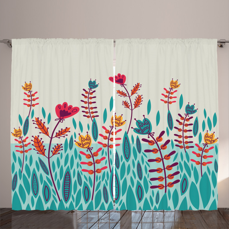 Doodle Poppy Flowers Curtain