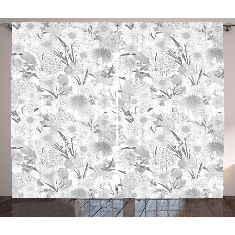 Monochrome Bouquet Leaf Curtain