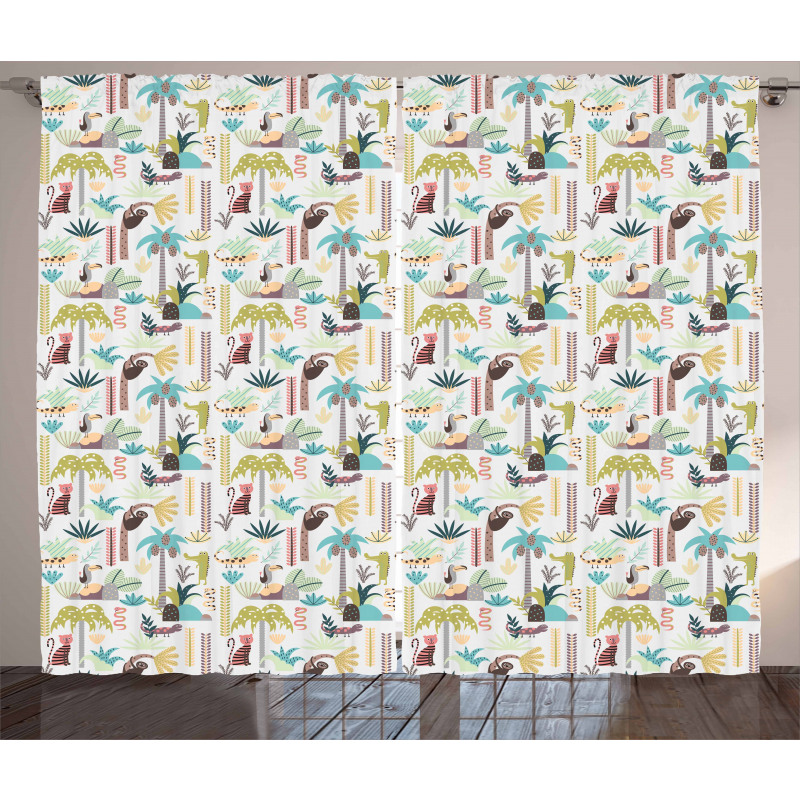 Cartoon Hawaii Trees Curtain