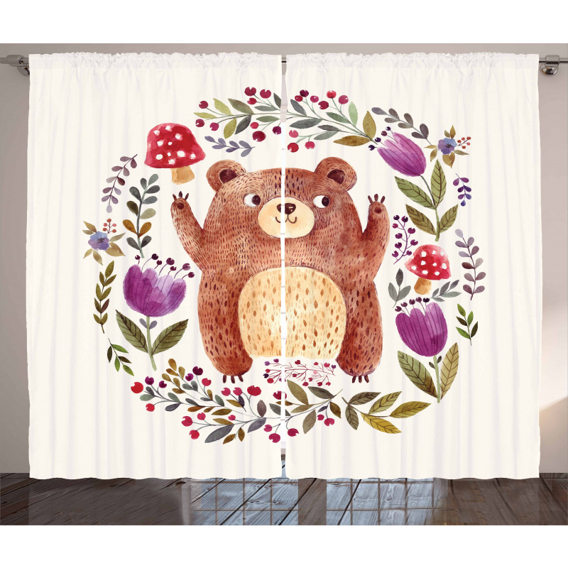 Baby Mammal Floral Wreath Curtain