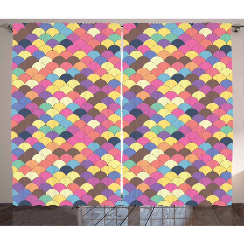 Pastel Retro Funky Grid Curtain