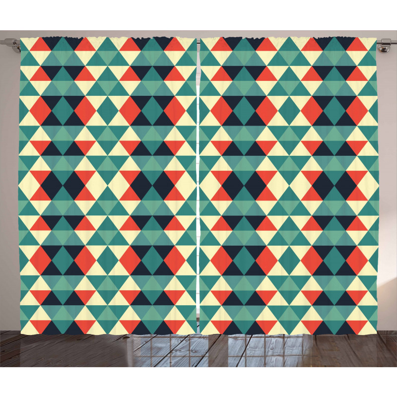 Colorful Grid Retro Style Curtain
