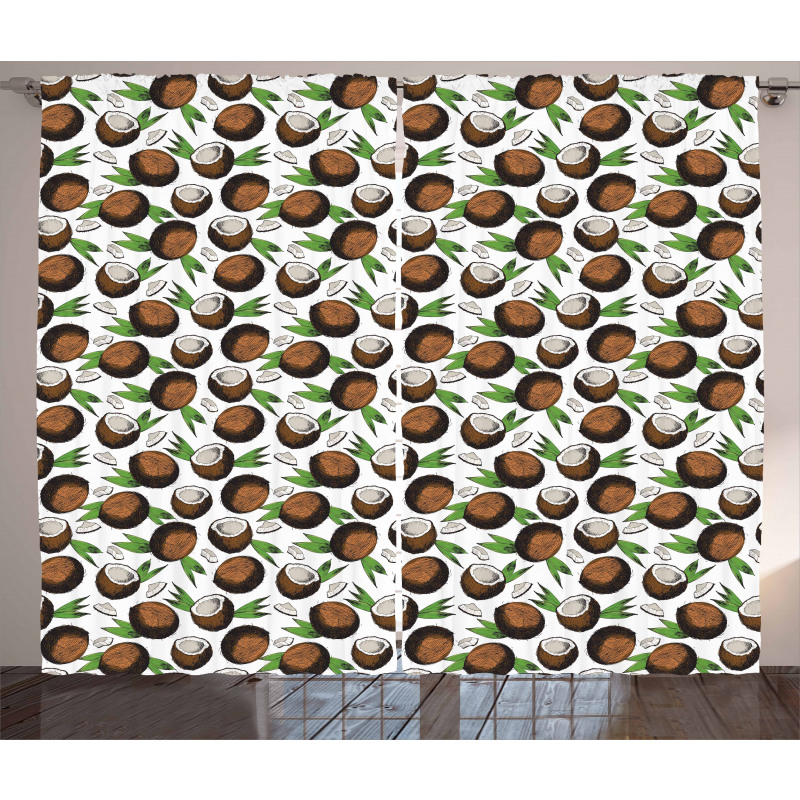 Coconuts Leaves Sketch Curtain