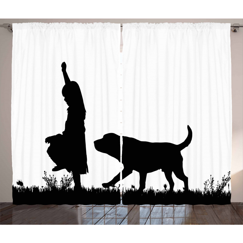 Little Girl Walking a Dog Curtain