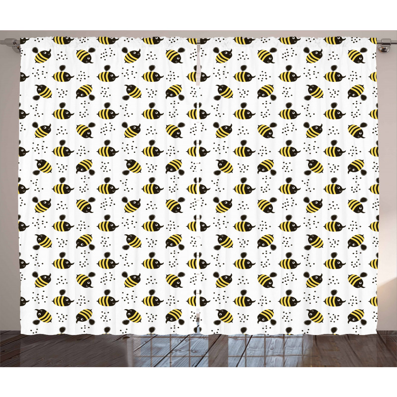 Honey Bees Childish Cartoon Curtain