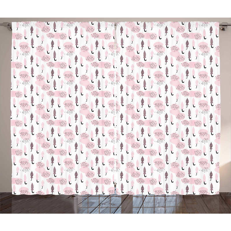 Pink Abstract Doodle Style Curtain