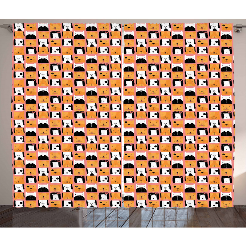 Square Form Funny Puppy Heads Curtain