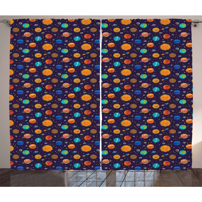 Cheerful Planets and Rockets Curtain