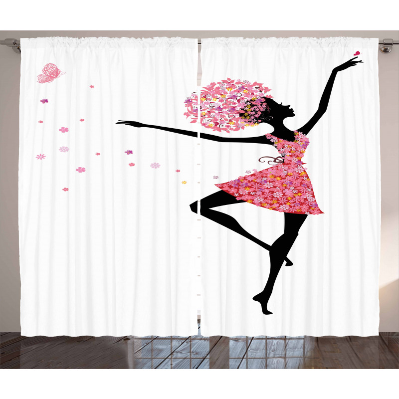 Floral Woman Dancing Curtain
