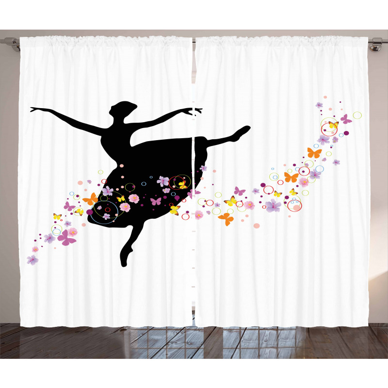 Dancer Silhouette Flowers Curtain