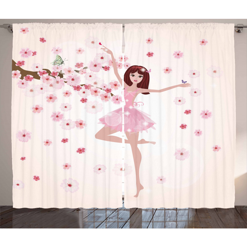 Ballerina Girl Sakura Tree Curtain