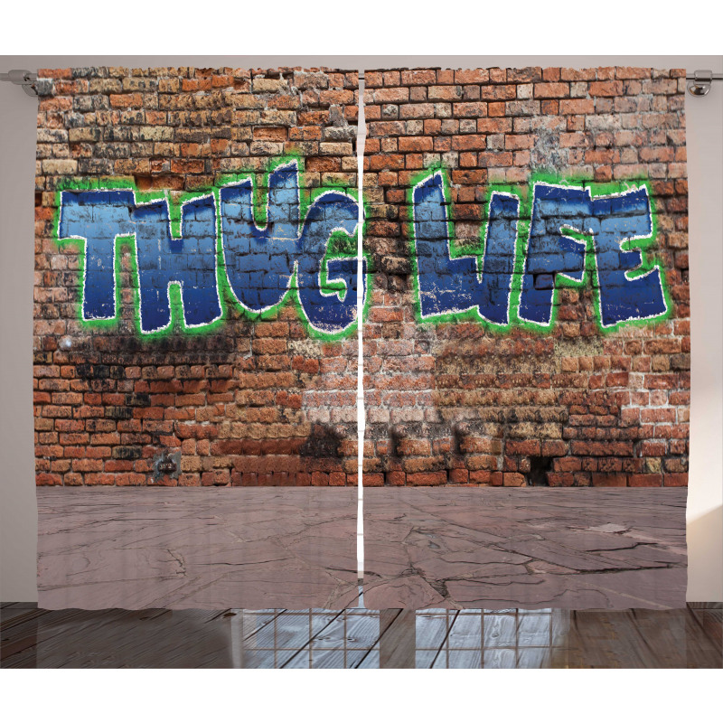 Graffiti Words Brick Wall Curtain