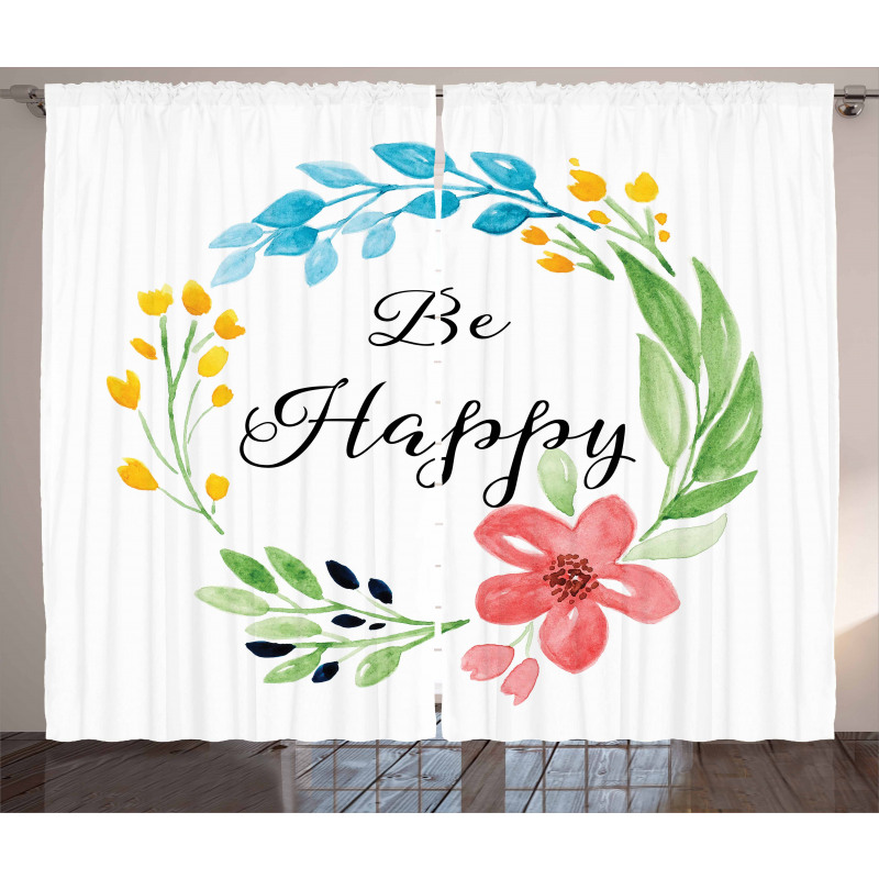 Watercolor Floral Wreath Curtain