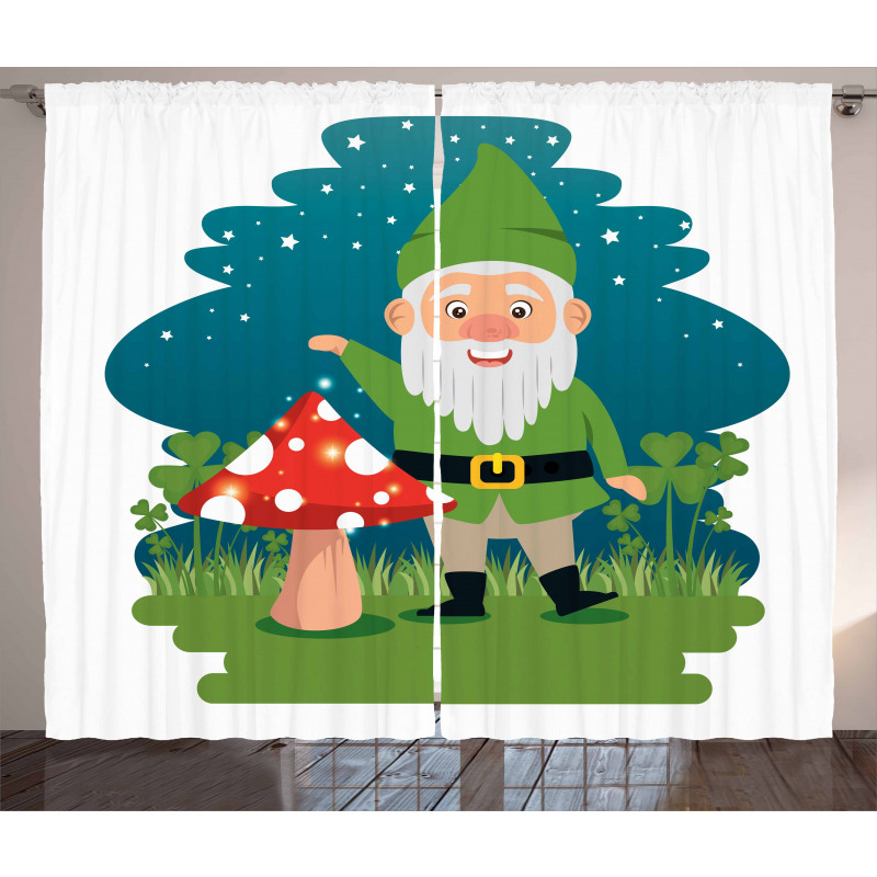 Elf with Mushroom in Forest Curtain