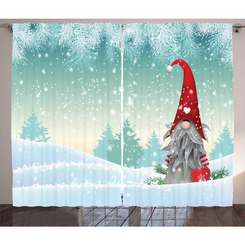 Elf Tomte Standing on Snow Curtain