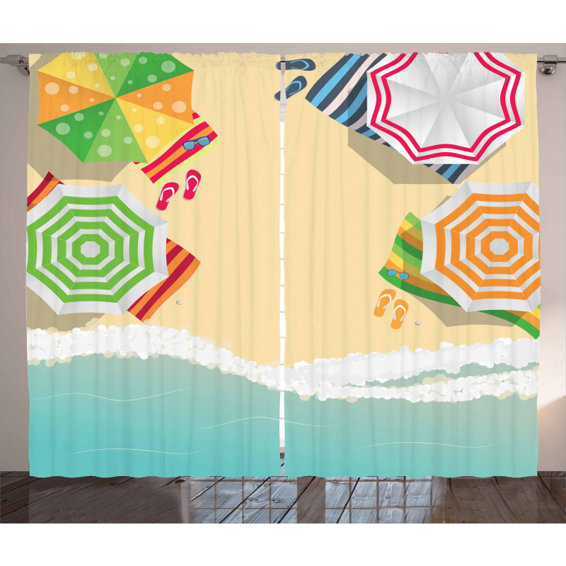 Sandy Beach Umbrellas Curtain
