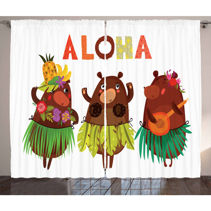 Funny Bears in Hawaii Curtain