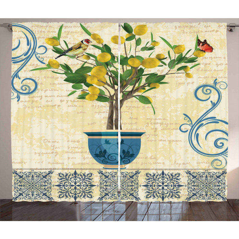 Retro Style Lemon Tree Curtain
