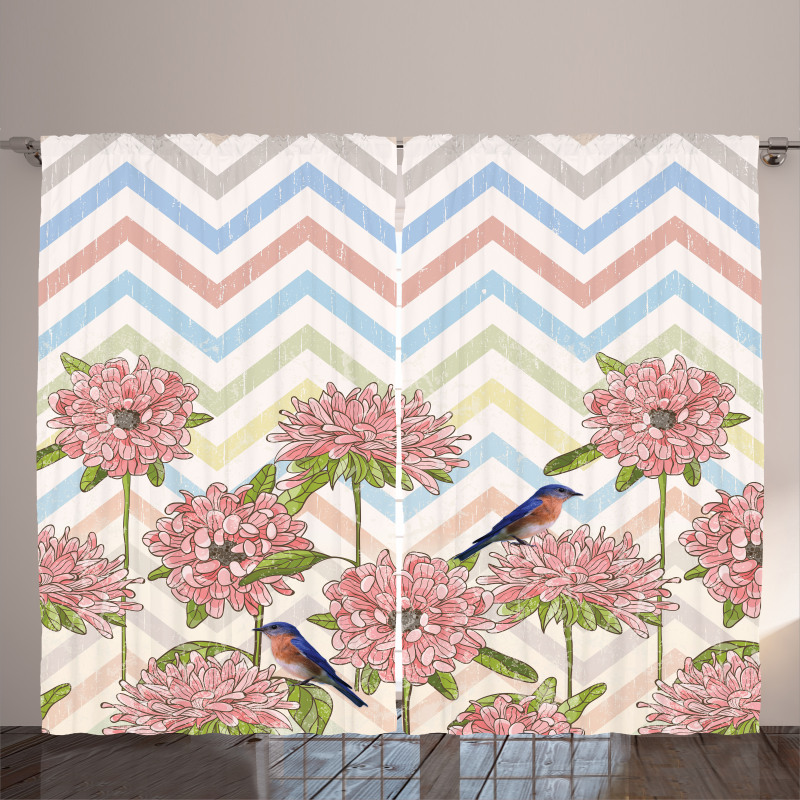Zigzags Flowers and Birds Curtain