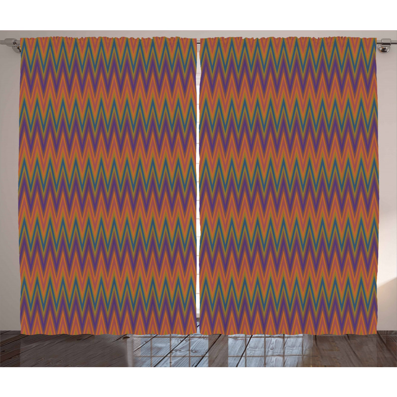 Zigzag Shape in Retro Tones Curtain