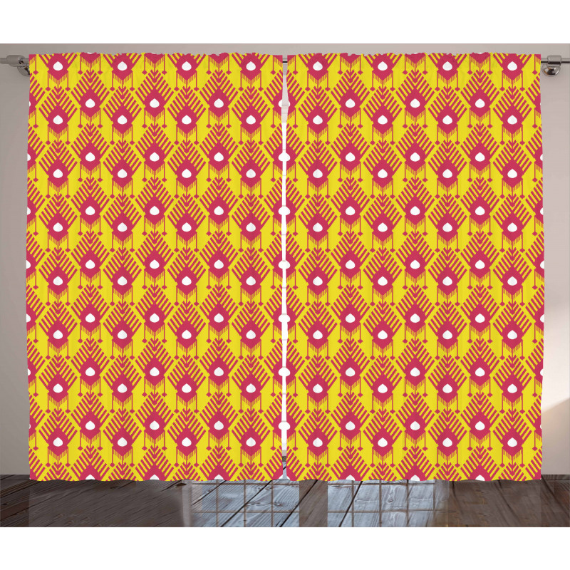 Aztec Culture Motifs on Yellow Curtain