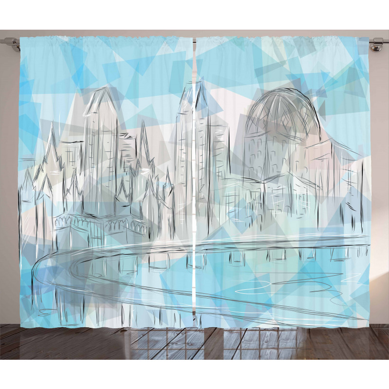 Abstract City Silhouette Curtain