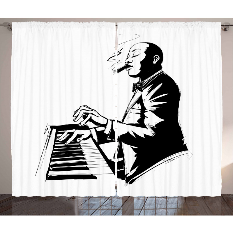 Jazz Pianist Sketch Artwork Curtain