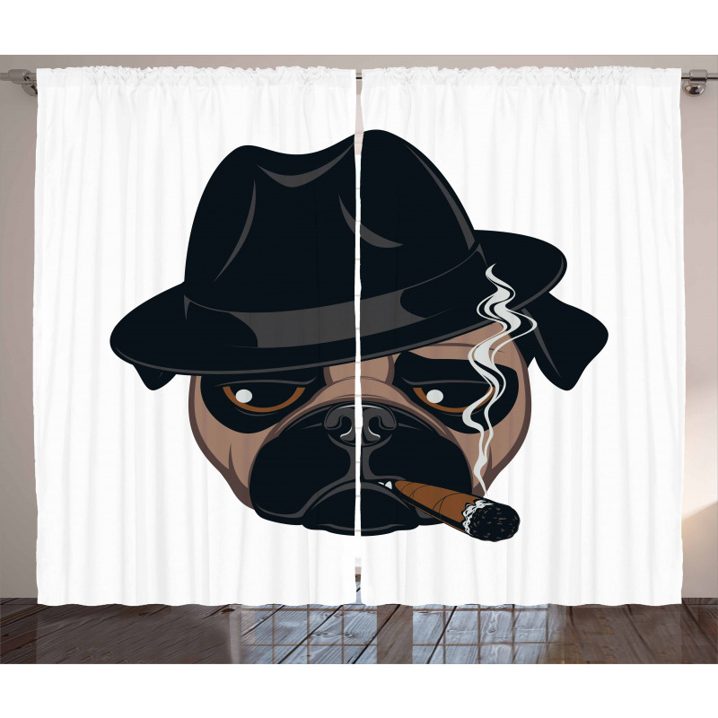 Cartoon Cool Pug Dog Portrait Curtain