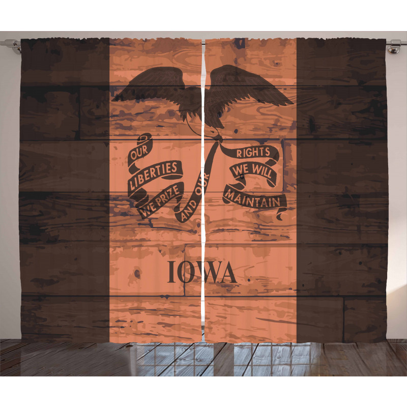 Iowa Flag on Wood Planks Curtain