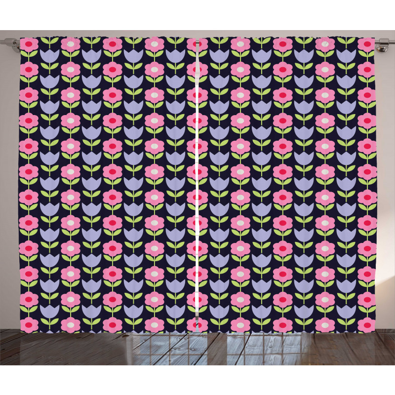Daisy and Tulip Blossoms Curtain