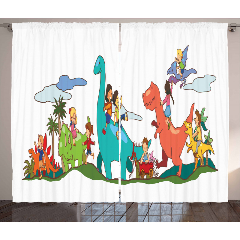 Kids Playing Dinosaurs Curtain