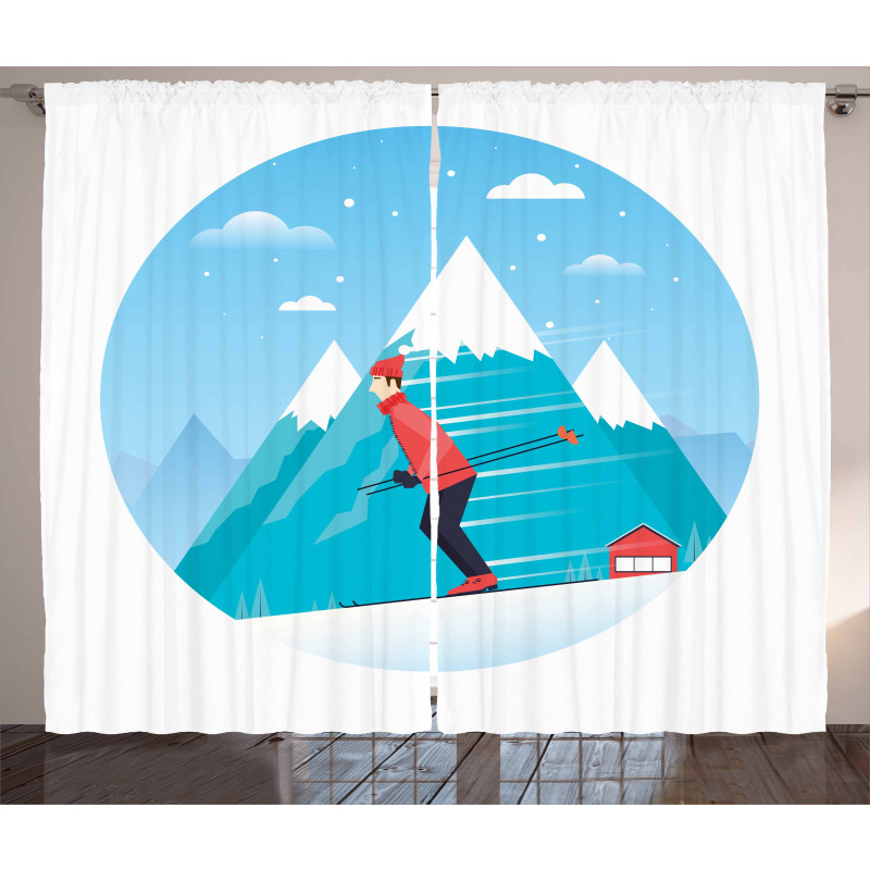 Man Skiing on a Snowy Hill Curtain