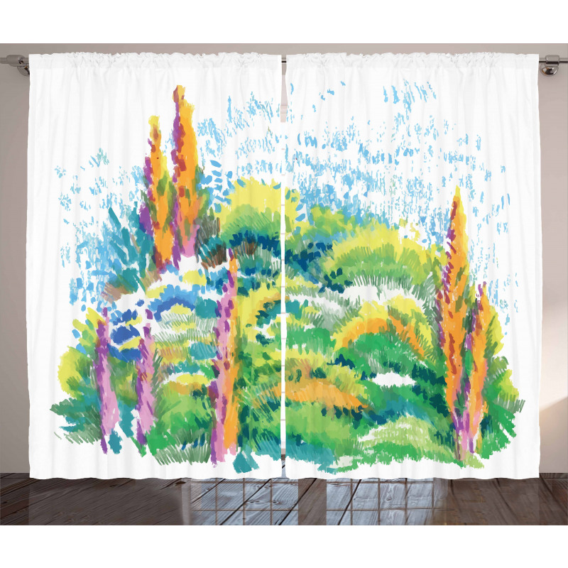 Floral Nature Meadow Trees Curtain