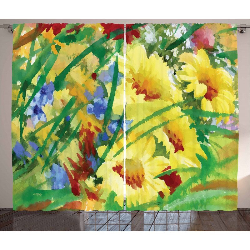 Watercolor Flower Field Curtain