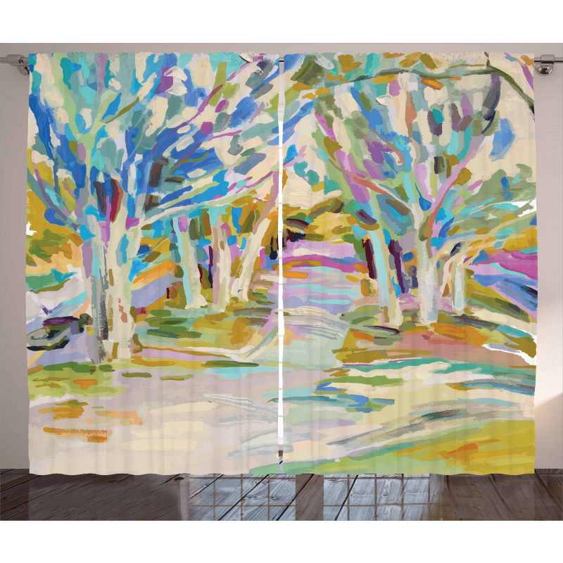 Leafless Trees Pastel Tone Curtain